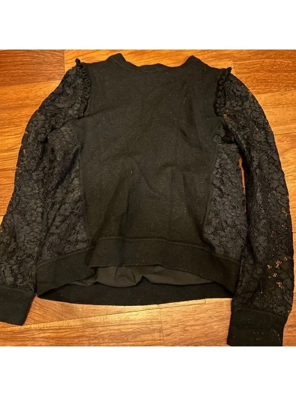Tory Burch Lace Merino Wool Sweater Black Sz Med Underarm 36 Sml Tear Now Fixed
